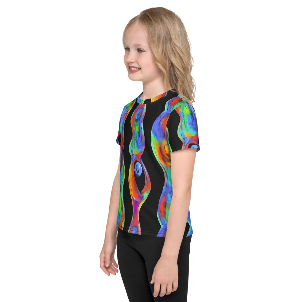 Vibrant Vortices on Kids Crew Neck T-Shirt — Left
