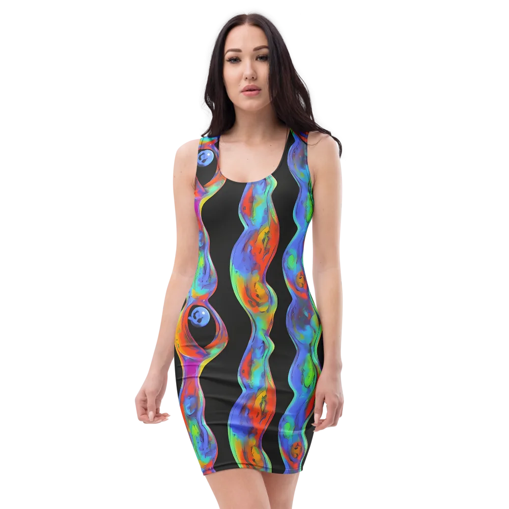 Vibrant Vortices on Bodycon Dress — Front