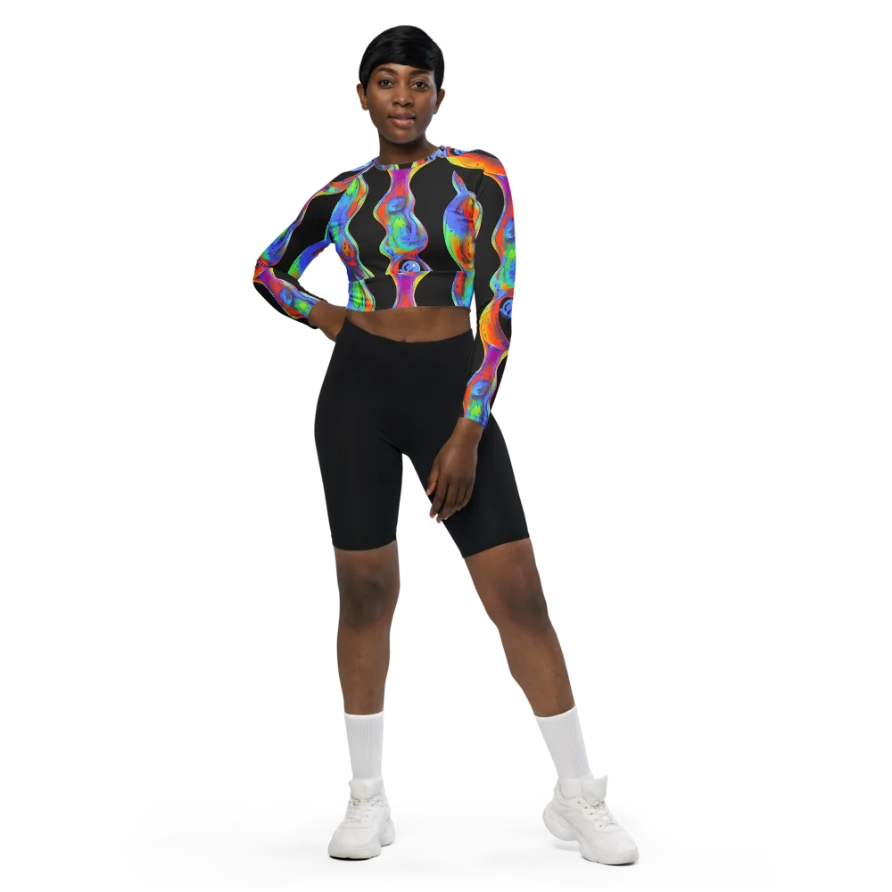 Vibrant Vortices on Long Sleeve Crop Top — Front