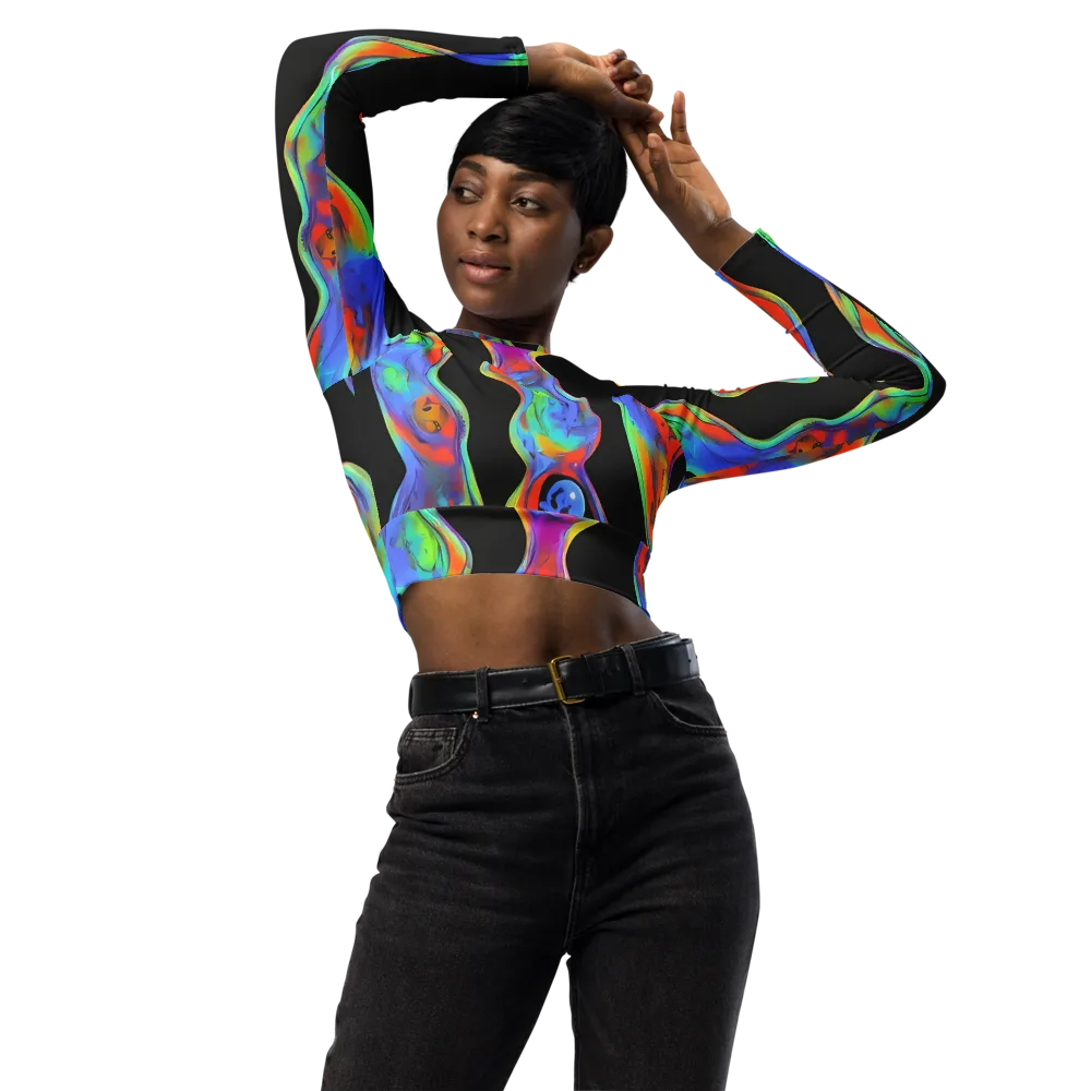 Vibrant Vortices on Long Sleeve Crop Top — Front