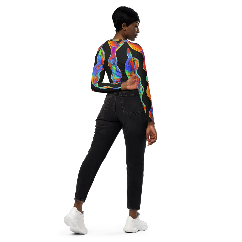 Vibrant Vortices on Long Sleeve Crop Top — Right Back