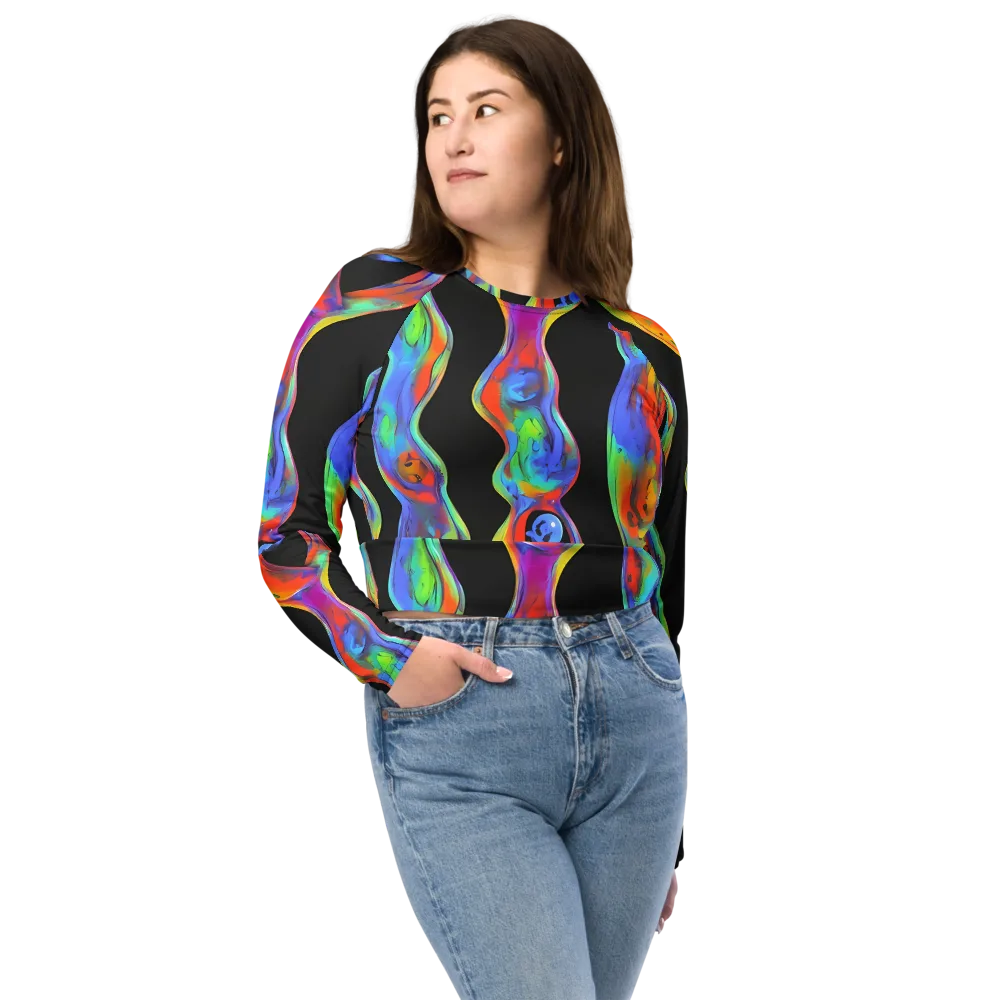 Vibrant Vortices on Long Sleeve Crop Top — Front