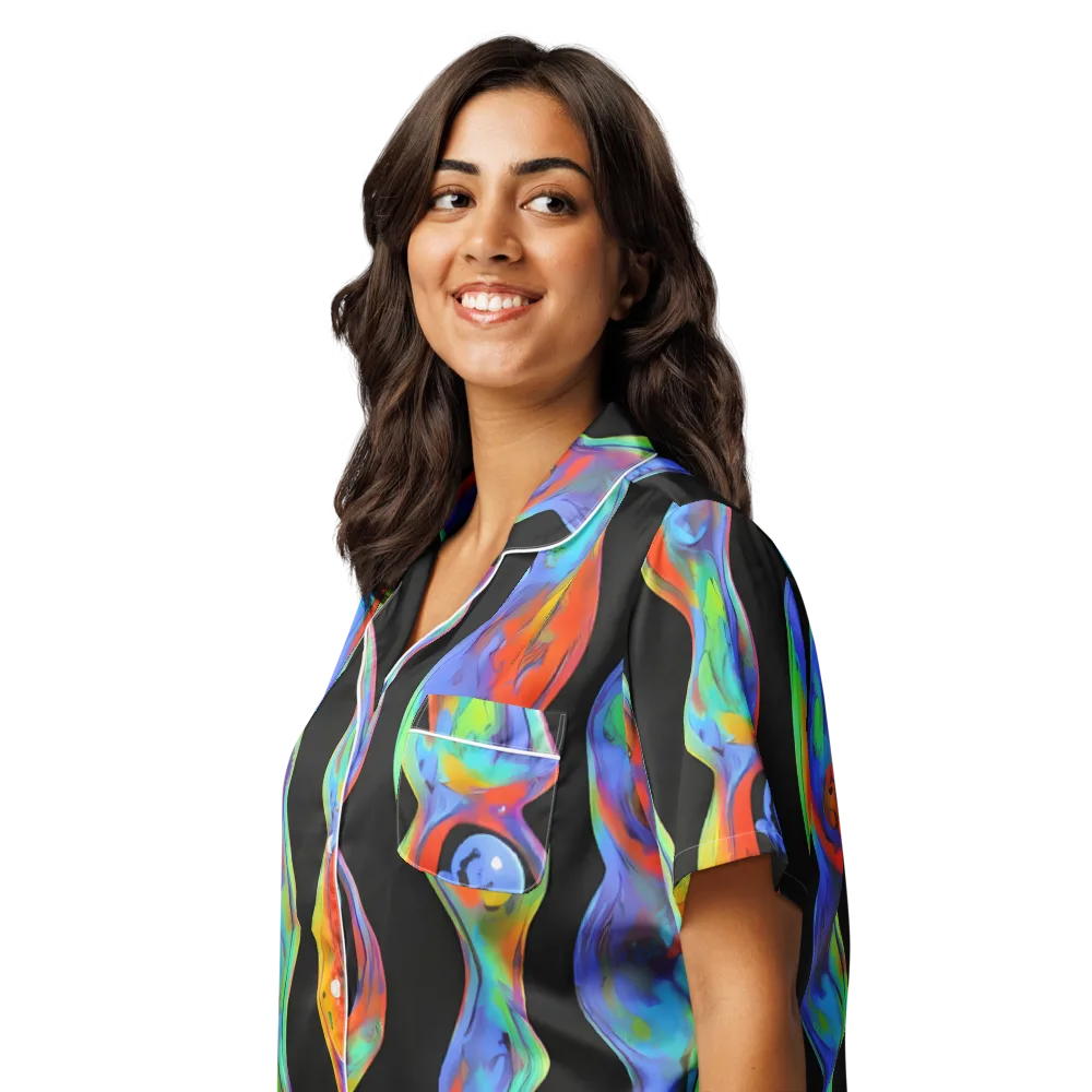 Vibrant Vortices on Women's Short Sleeve Pajama Top — Left Front