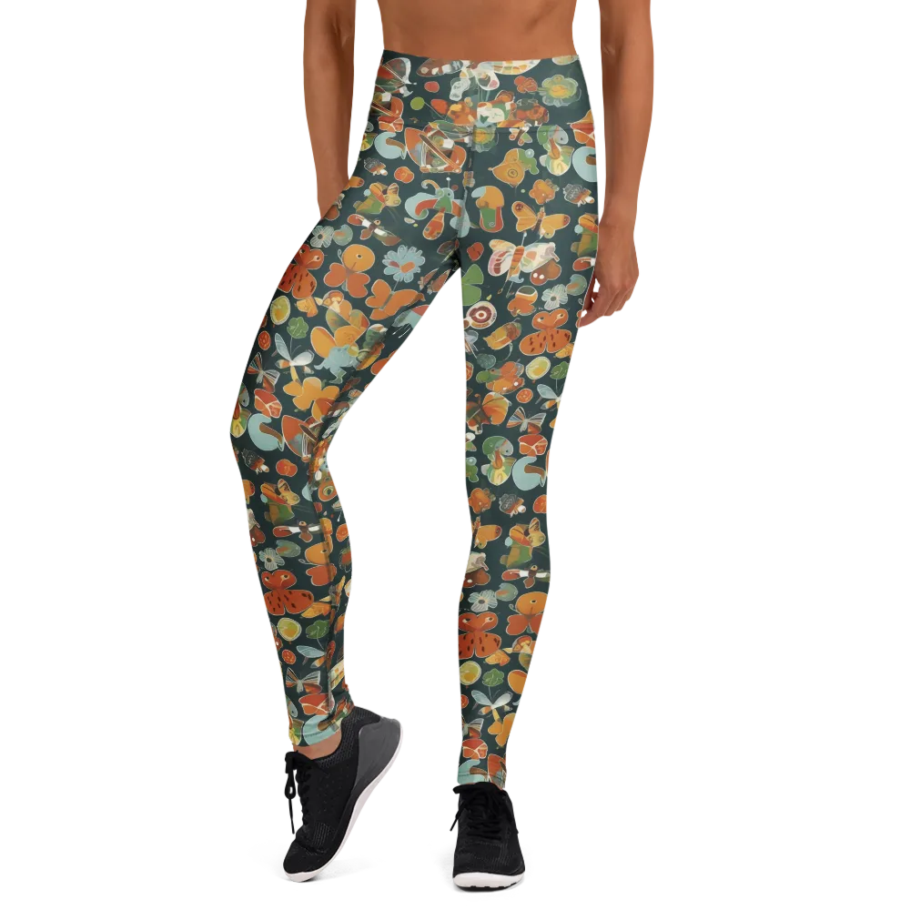 Menagerie in Moss on Yoga Leggings — Front