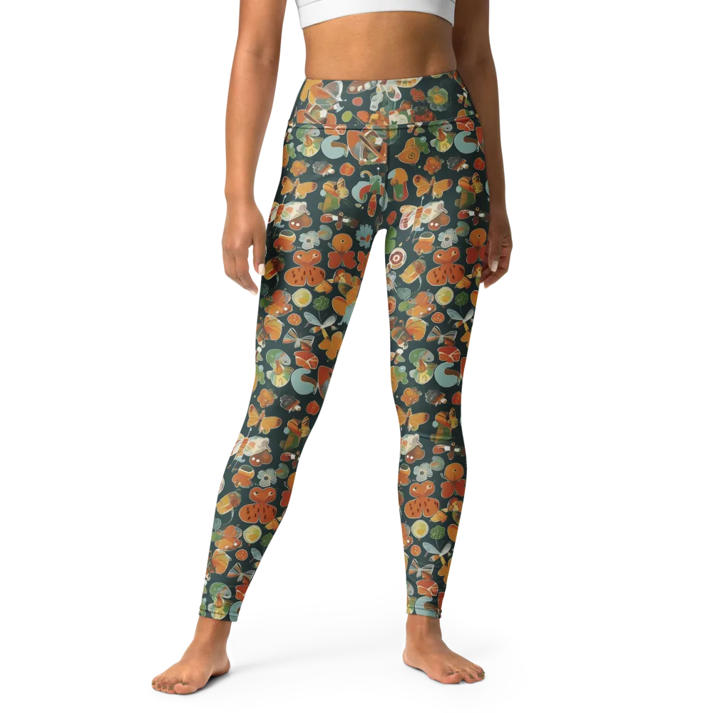 Menagerie in Moss on Yoga Leggings — Front