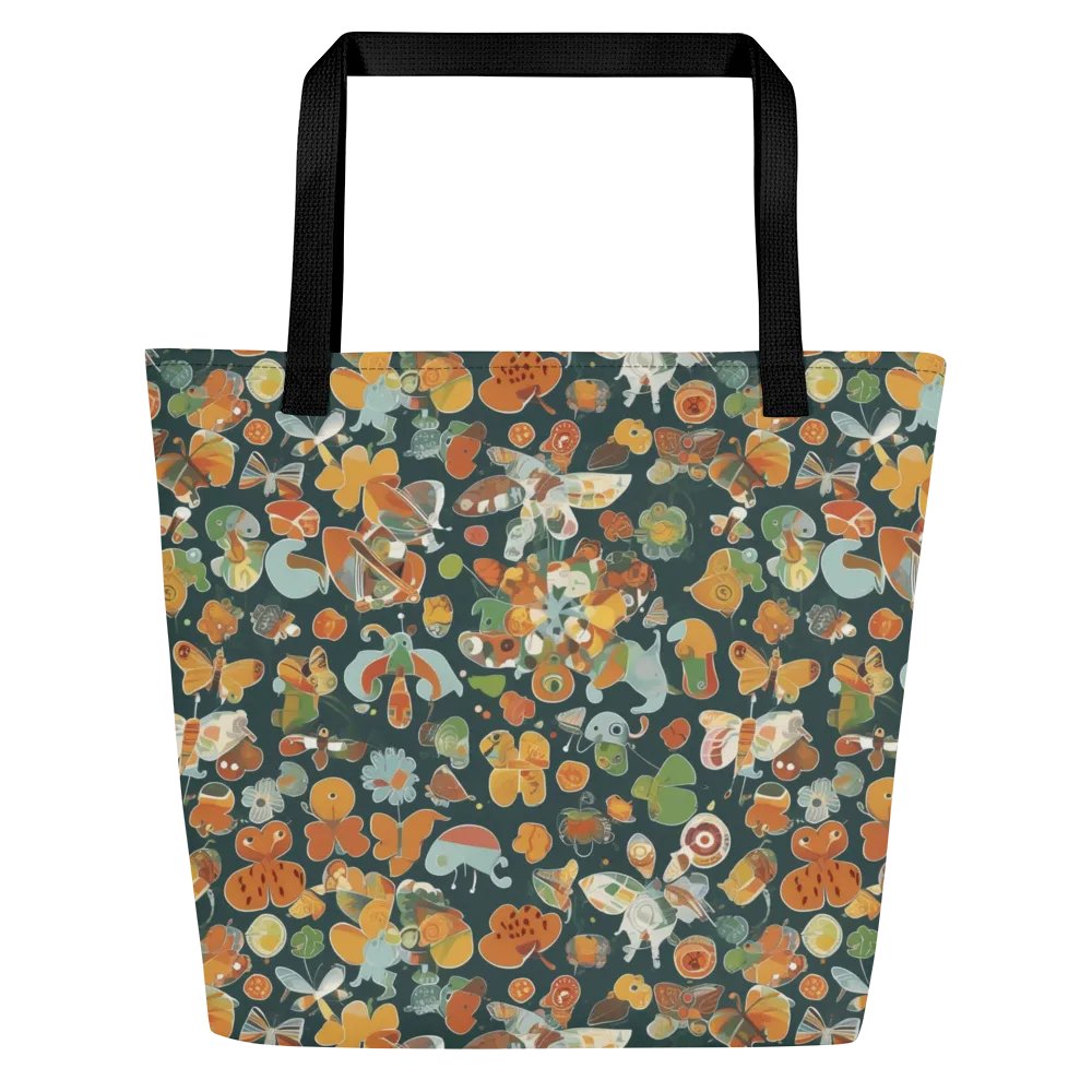 Menagerie in Moss on Large Tote Bag W/ Pocket — Front