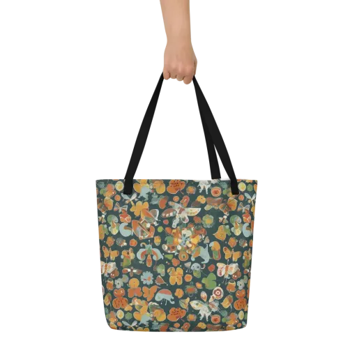 Menagerie in Moss on a Large Tote Bag W/ Pocket
