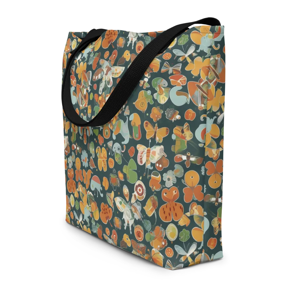 Menagerie in Moss on Large Tote Bag W/ Pocket — Front