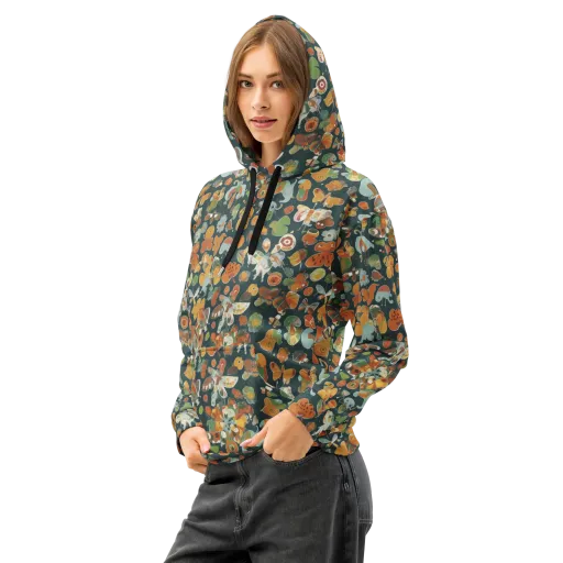 Menagerie in Moss on a Cotton Hoodie