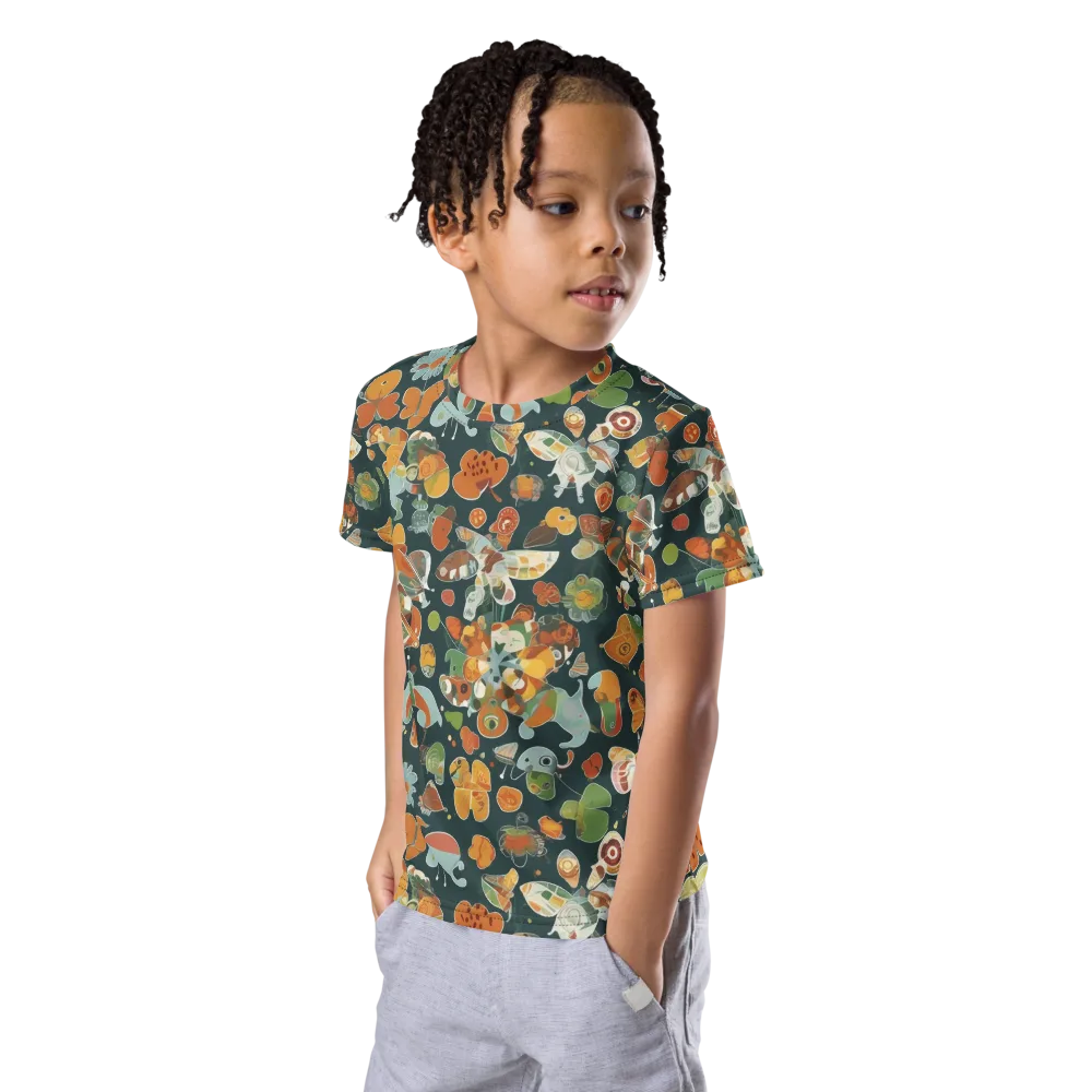 Menagerie in Moss on Kids Crew Neck T-Shirt — Left Front