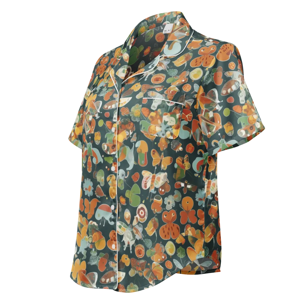 Menagerie in Moss on Women's Short Sleeve Pajama Top — Left Front
