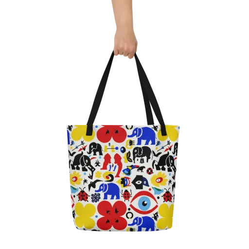 Primary Safari on a Large Tote Bag W/ Pocket