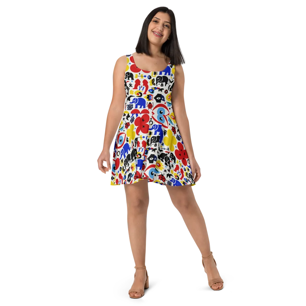 Primary Safari on Skater Dress — Front