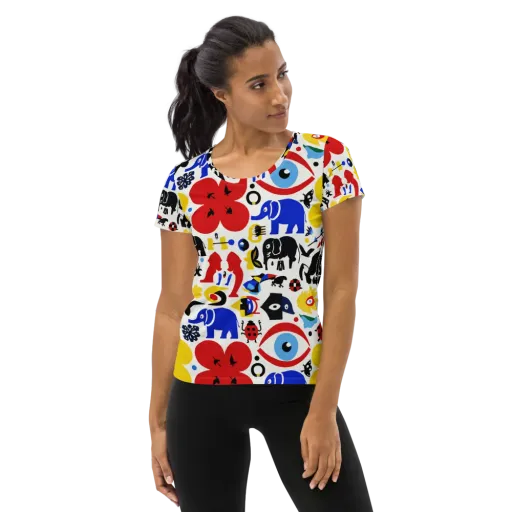 Primary Safari on a Women's Athletic T-Shirt