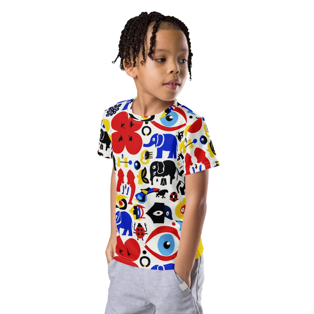 Primary Safari on Kids Crew Neck T-Shirt — Left Front