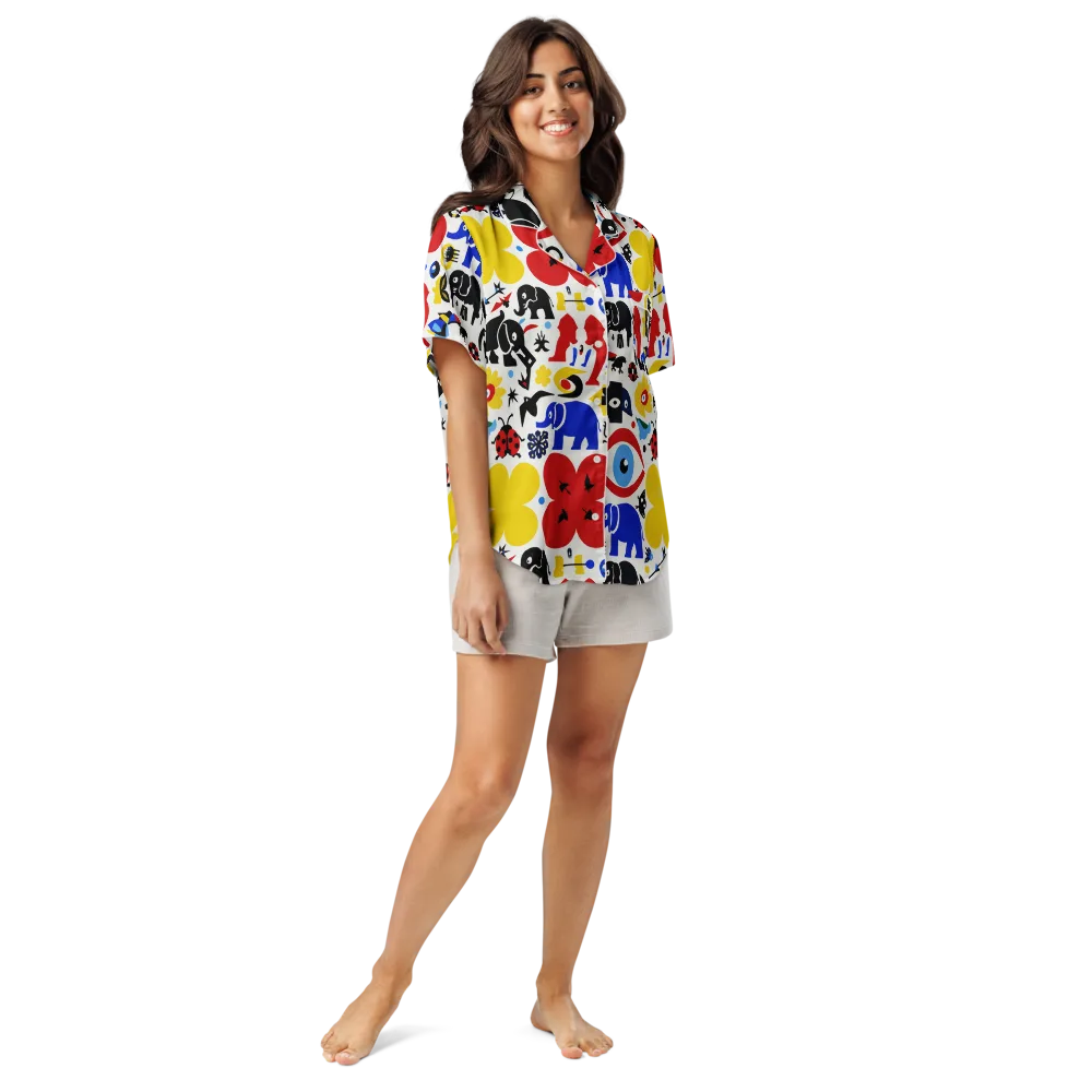 Primary Safari on Women's Short Sleeve Pajama Top — Front