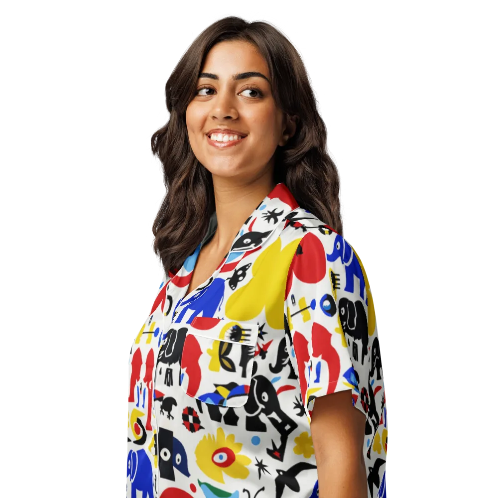 Primary Safari on Women's Short Sleeve Pajama Top — Left Front