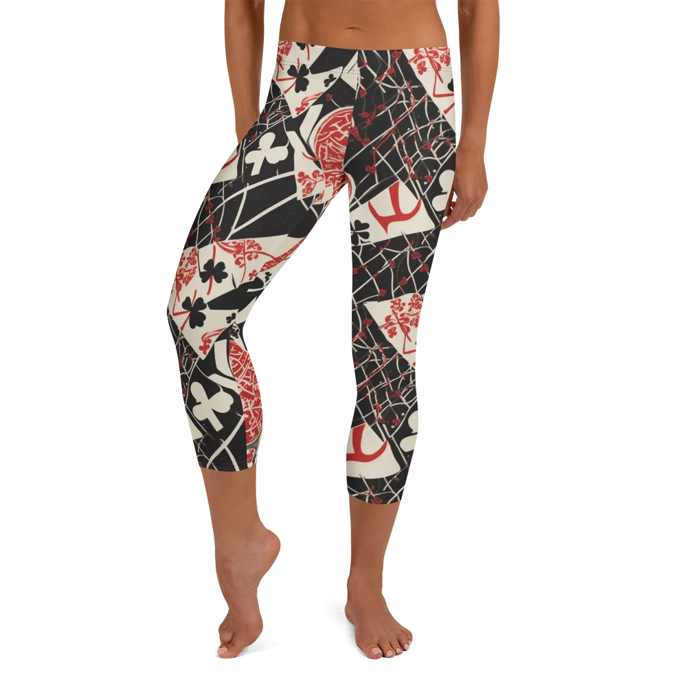 Red Queen's Shuffle on Capri Leggings — Front