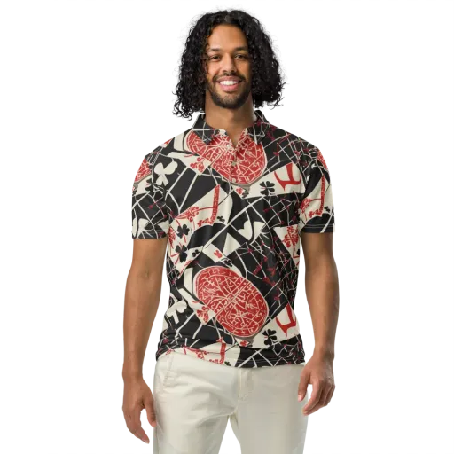 Red Queen's Shuffle on a Men's Slim Fit Polo Shirt