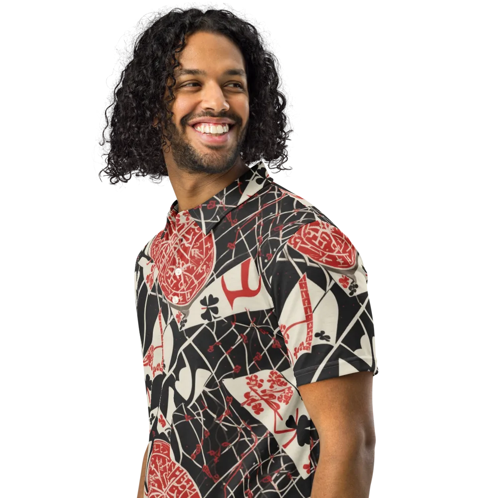 Red Queen's Shuffle on Men's Slim Fit Polo Shirt — Left Front