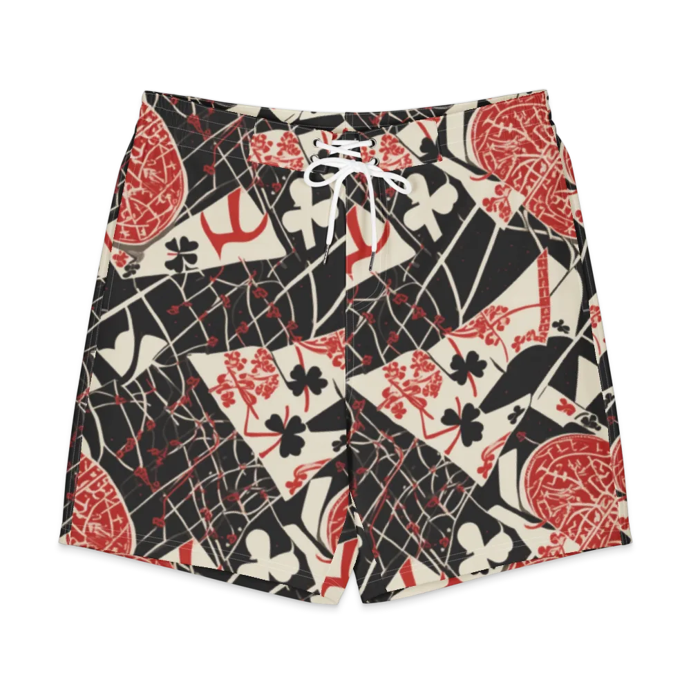 Red Queen's Shuffle on Men's Board Shorts — Front