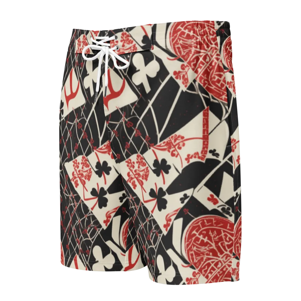 Red Queen's Shuffle on Men's Board Shorts — Front