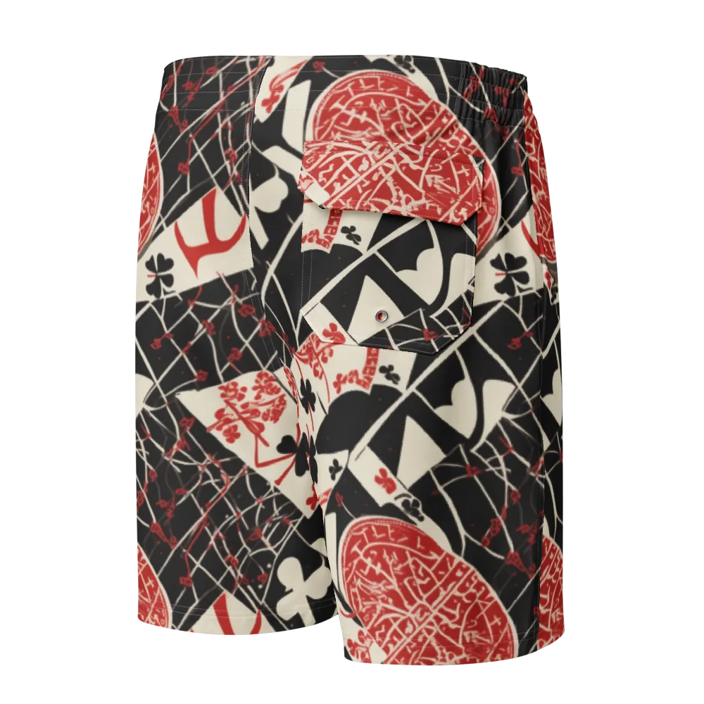 Red Queen's Shuffle on Men's Board Shorts — Back