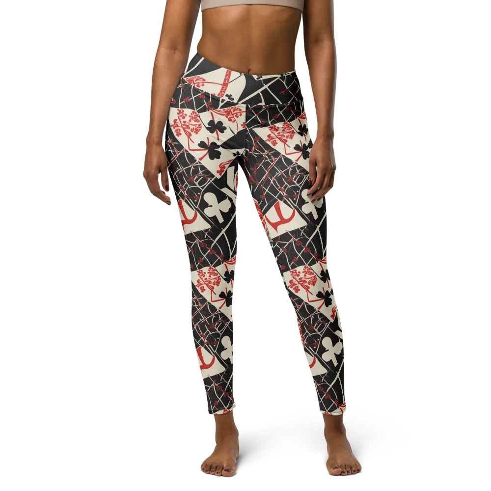 Red Queen's Shuffle on Yoga Leggings — Front