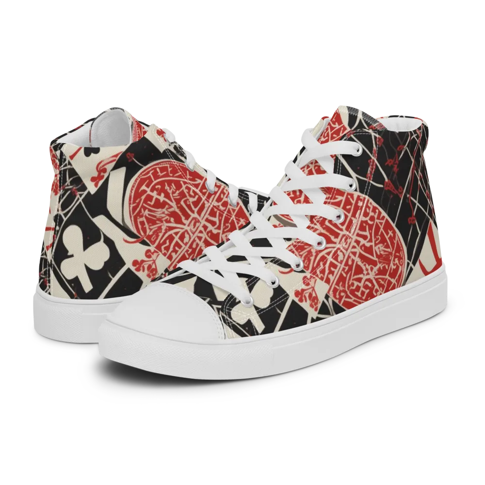 Red Queen's Shuffle on Men's High Top Canvas Shoes — Left