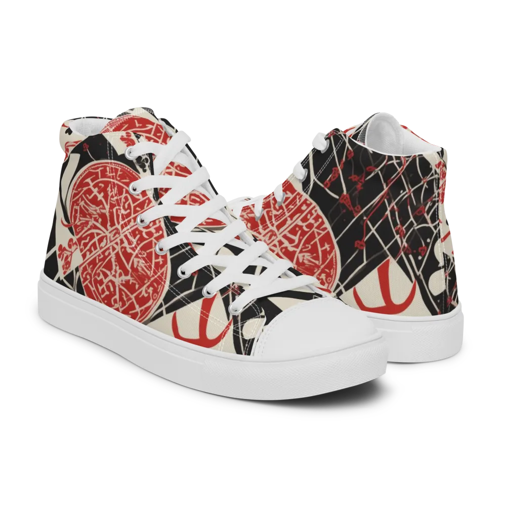 Red Queen's Shuffle on Men's High Top Canvas Shoes — Right
