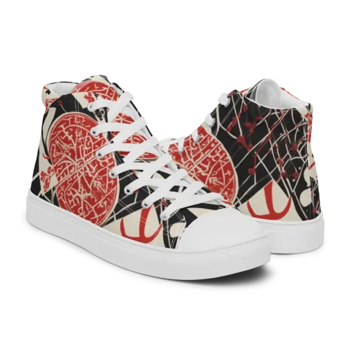 Red Queen's Shuffle on a Men's High Top Canvas Shoes