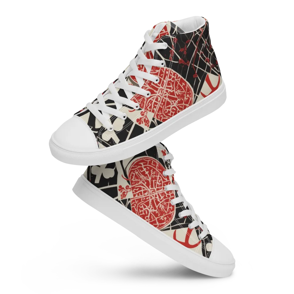 Red Queen's Shuffle on Men's High Top Canvas Shoes — Front