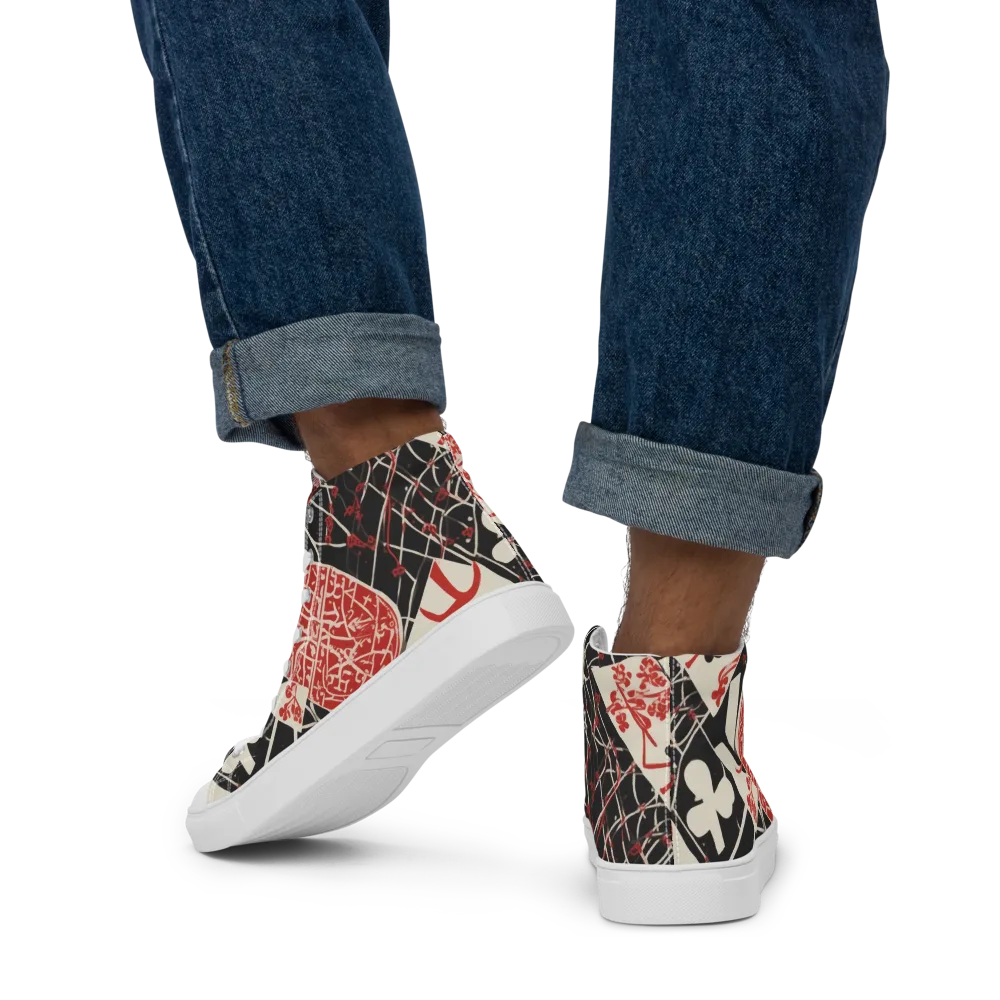 Red Queen's Shuffle on Men's High Top Canvas Shoes — Back