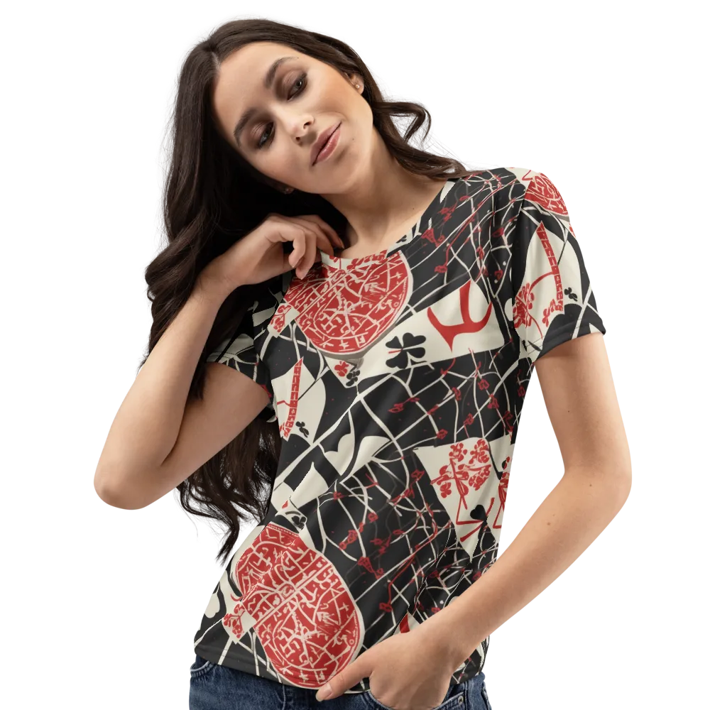 Red Queen's Shuffle on Women's Crew Neck T-Shirt — Left Front