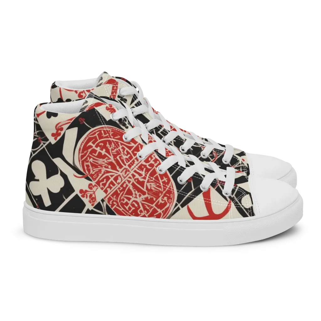 Red Queen's Shuffle on Women's High Top Canvas Shoes — Right