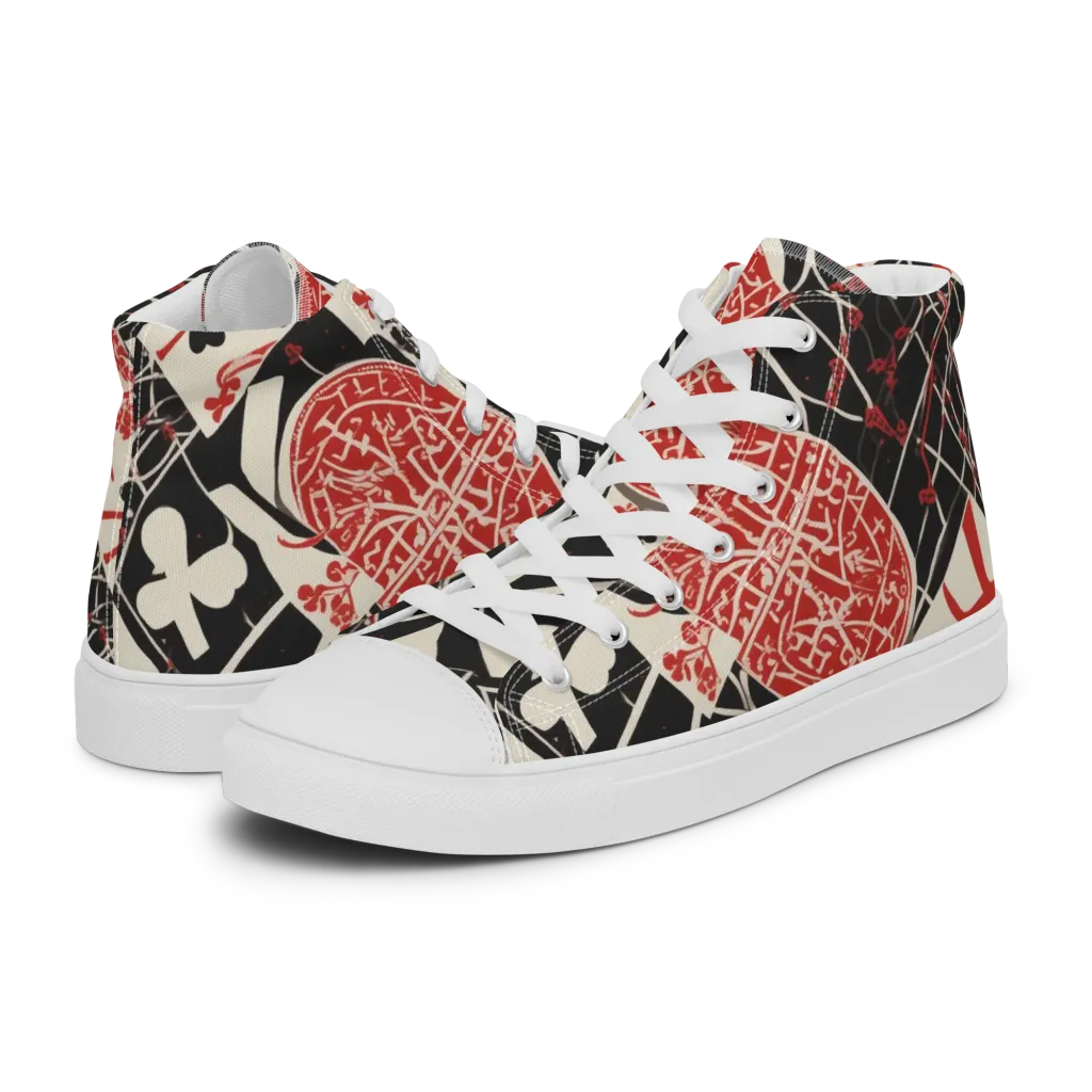 Red Queen's Shuffle on Women's High Top Canvas Shoes — Left