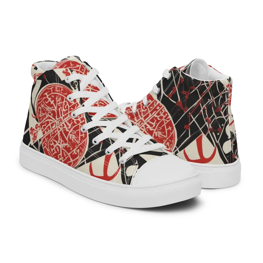 Red Queen's Shuffle on Women's High Top Canvas Shoes — Right