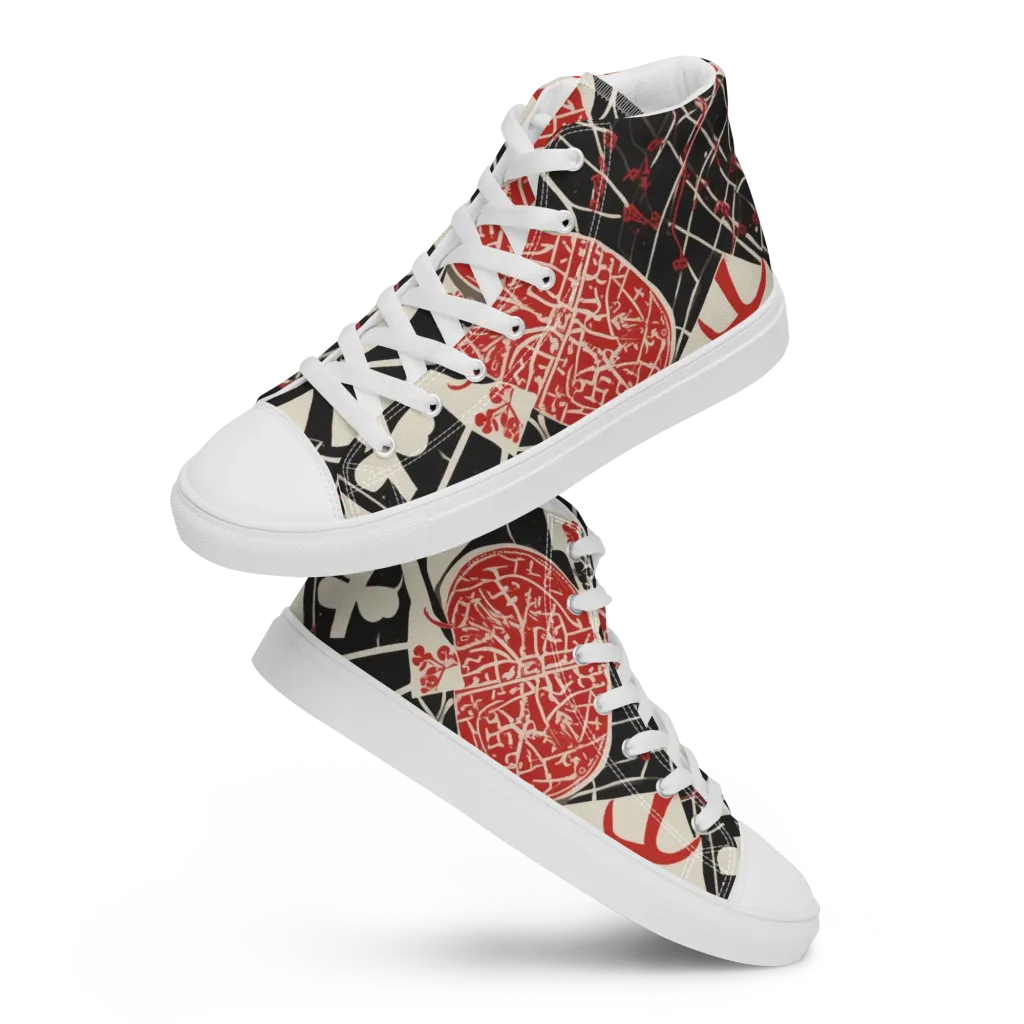 Red Queen's Shuffle on Women's High Top Canvas Shoes — Front