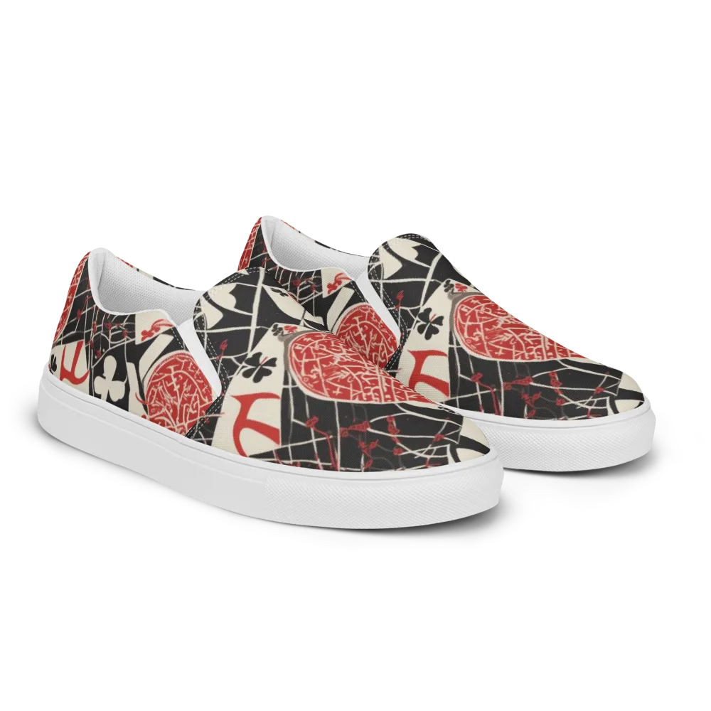 Red Queen's Shuffle on Men's Slip-On Canvas Shoes — Right Front