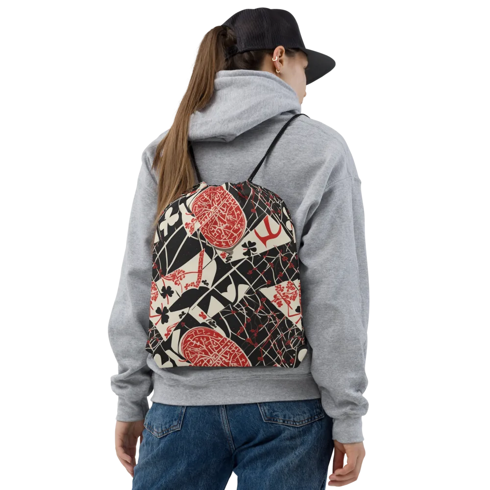 Red Queen's Shuffle on Drawstring Bag — Front