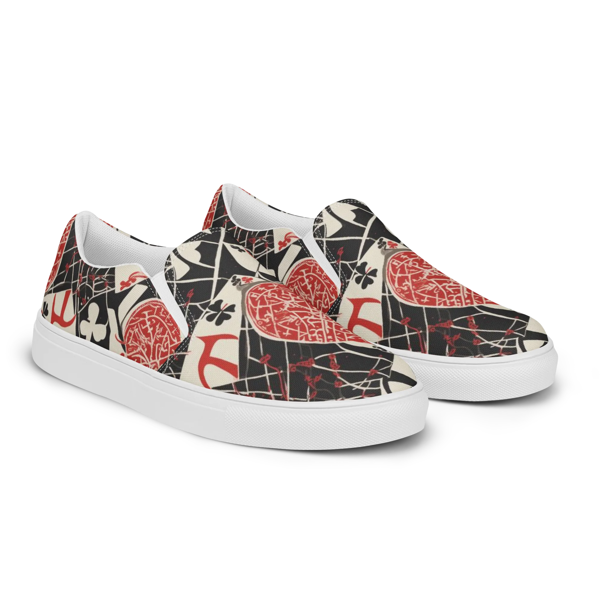 Red Queen's Shuffle on Women's Slip-On Canvas Shoes — Right Front