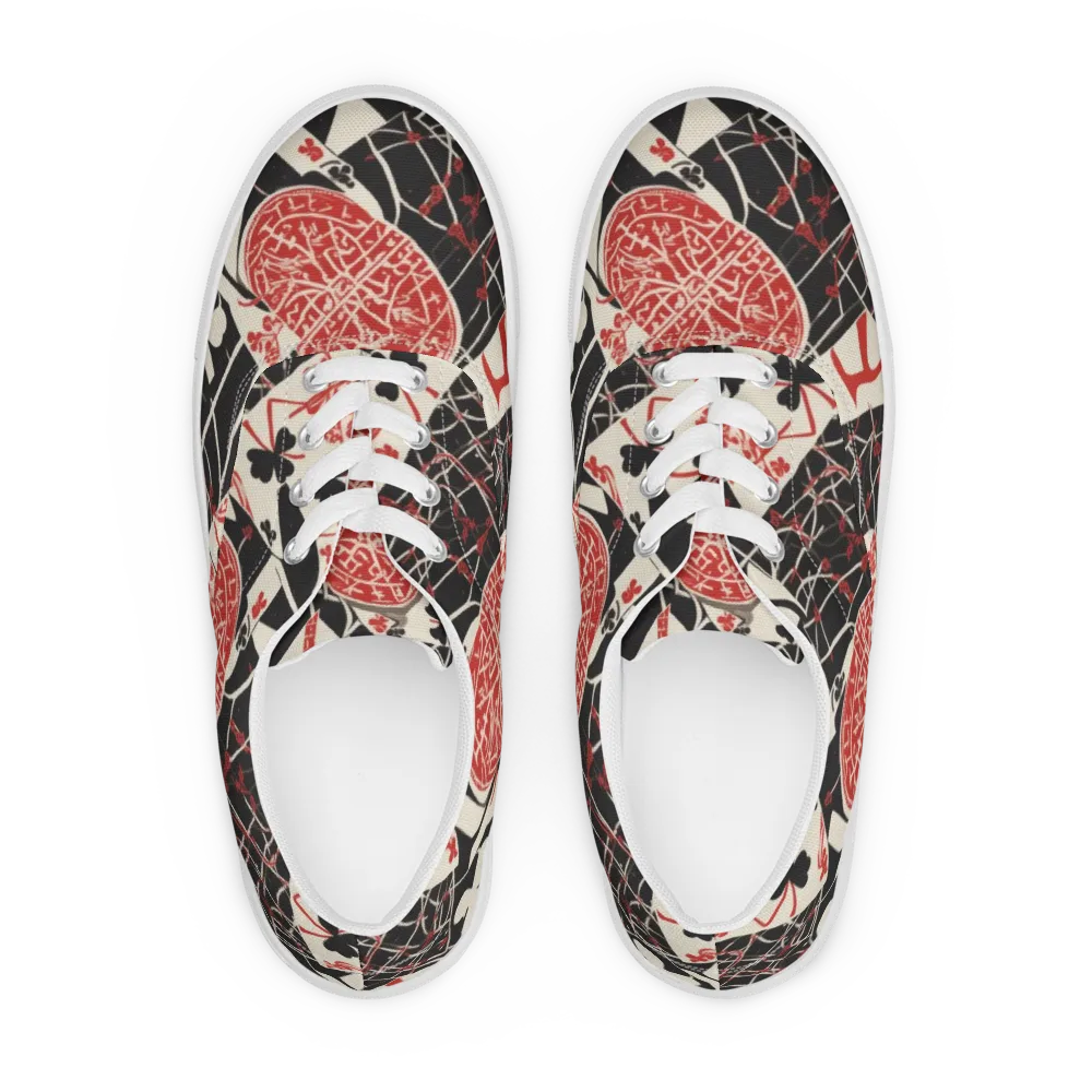 Red Queen's Shuffle on Men's Lace-Up Canvas Shoes — Front