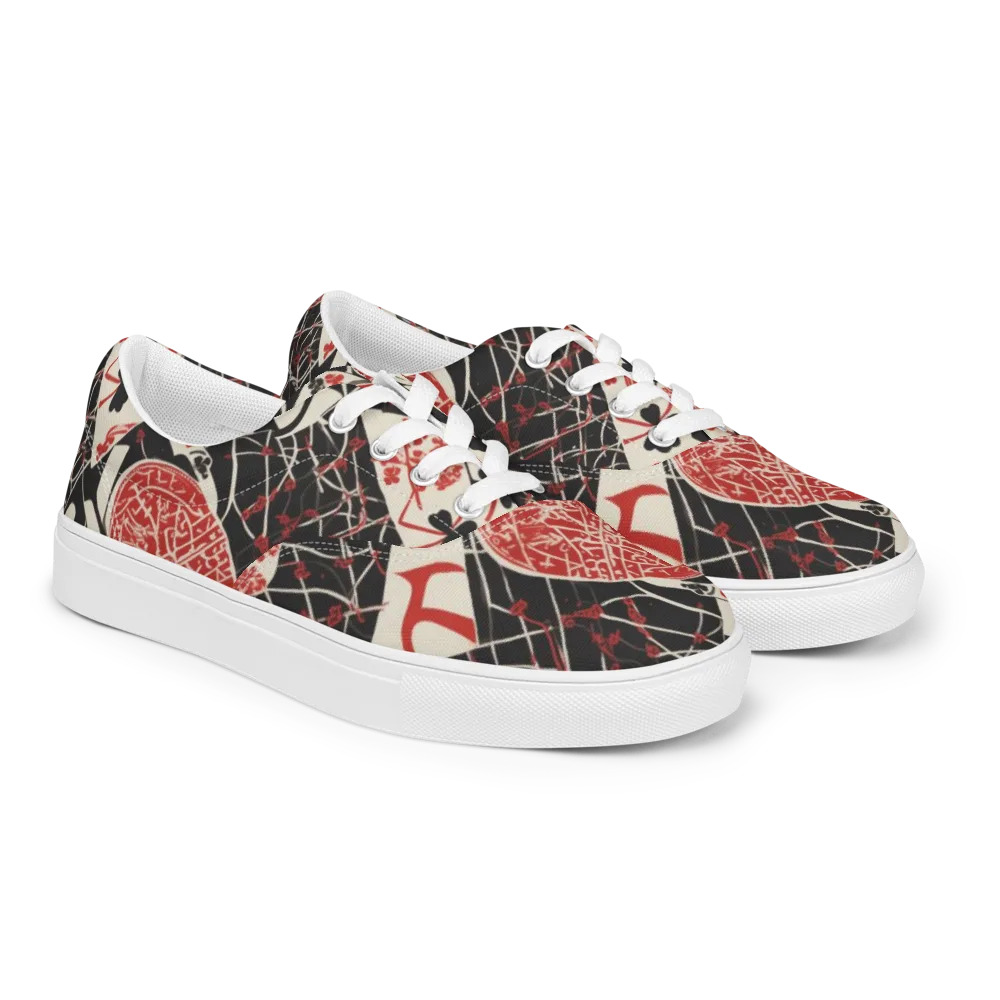 Red Queen's Shuffle on Men's Lace-Up Canvas Shoes — Right Front