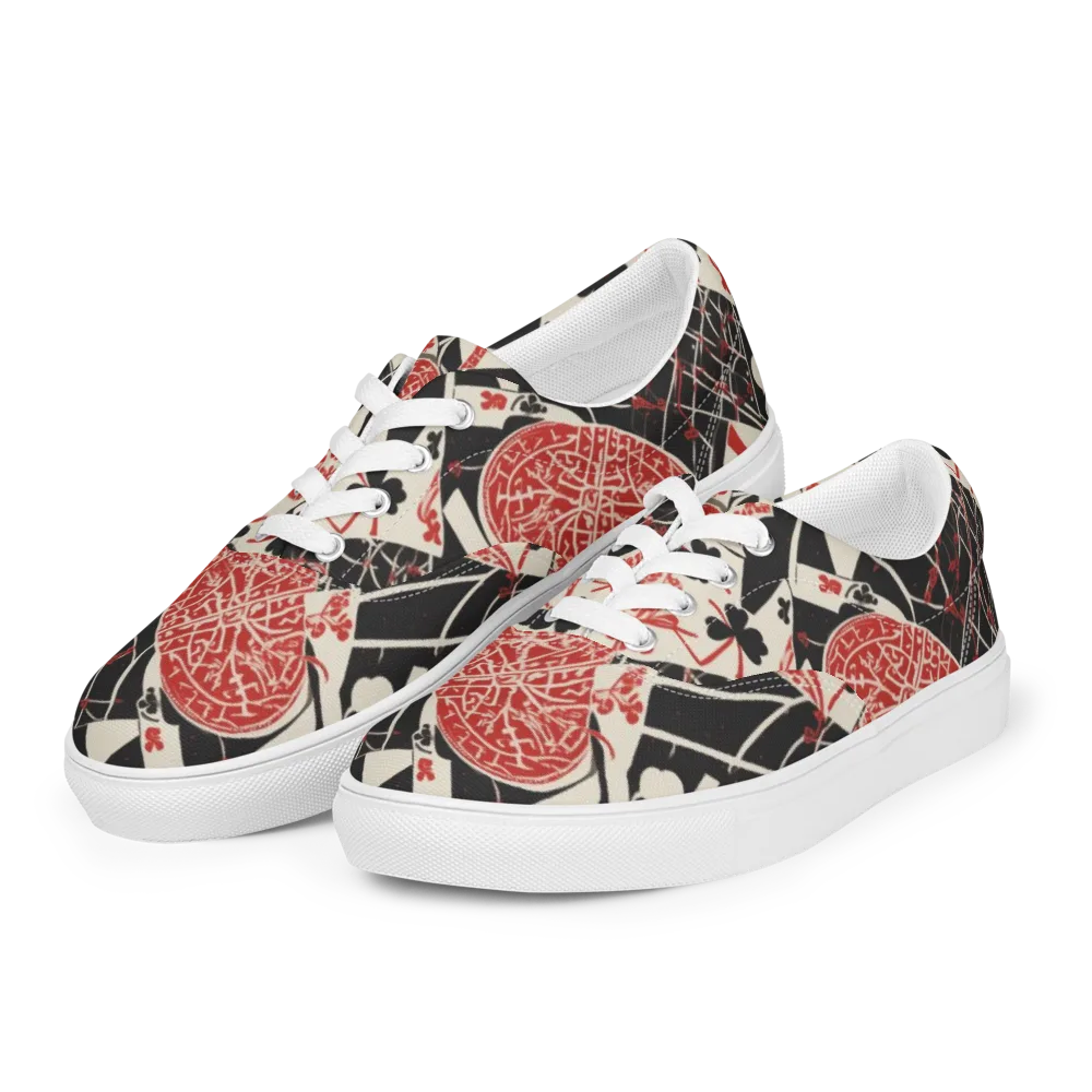 Red Queen's Shuffle on Men's Lace-Up Canvas Shoes — Left Front