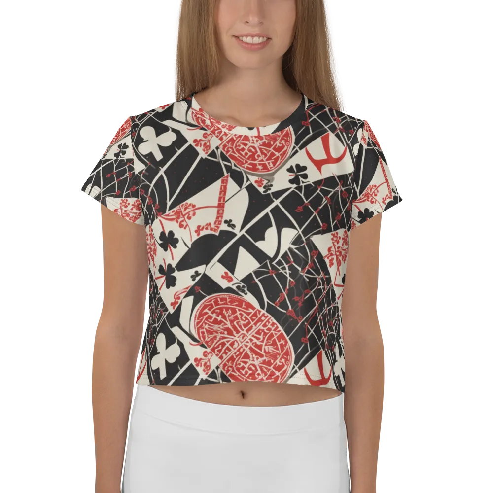 Red Queen's Shuffle on Crop Tee — Front