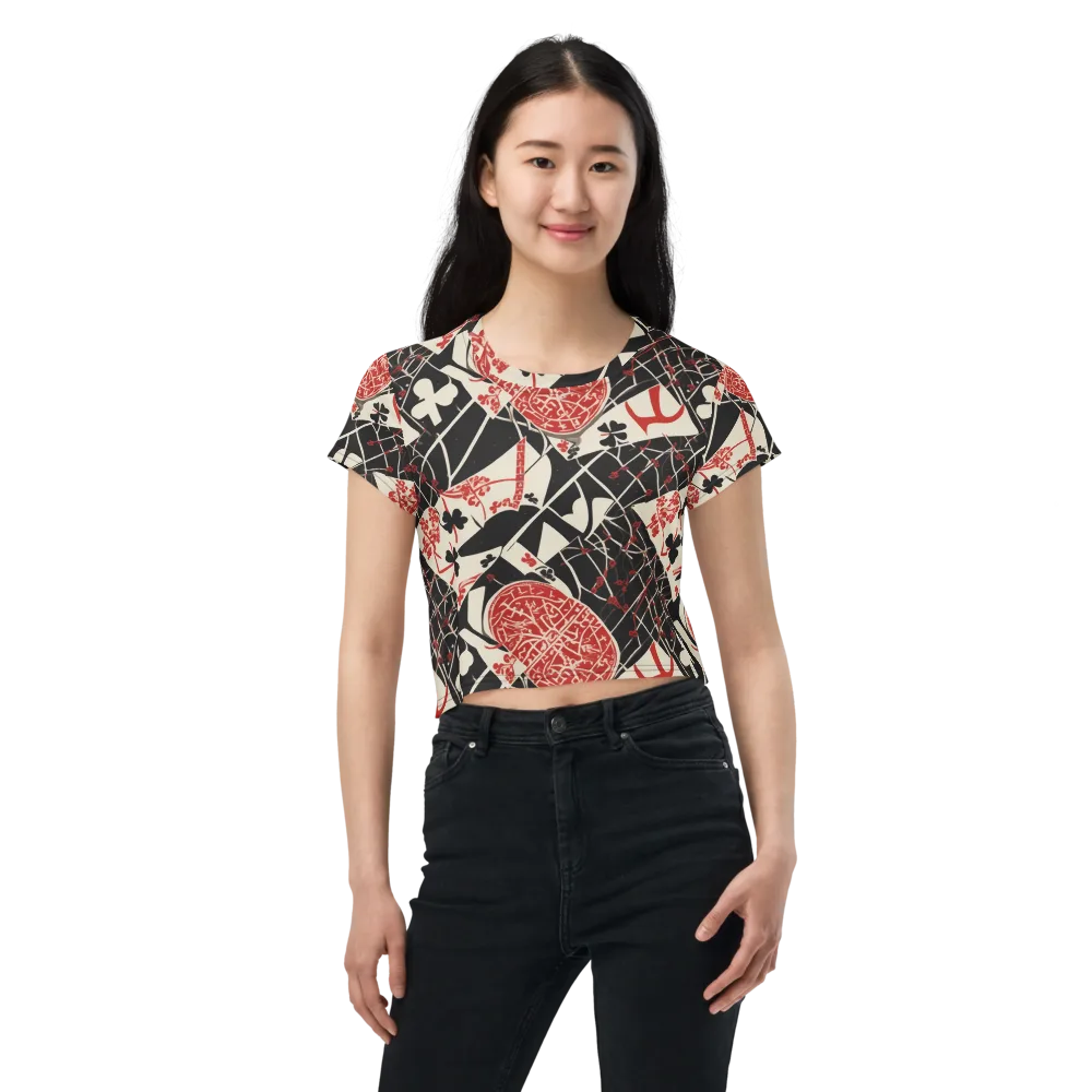 Red Queen's Shuffle on Crop Tee — Front
