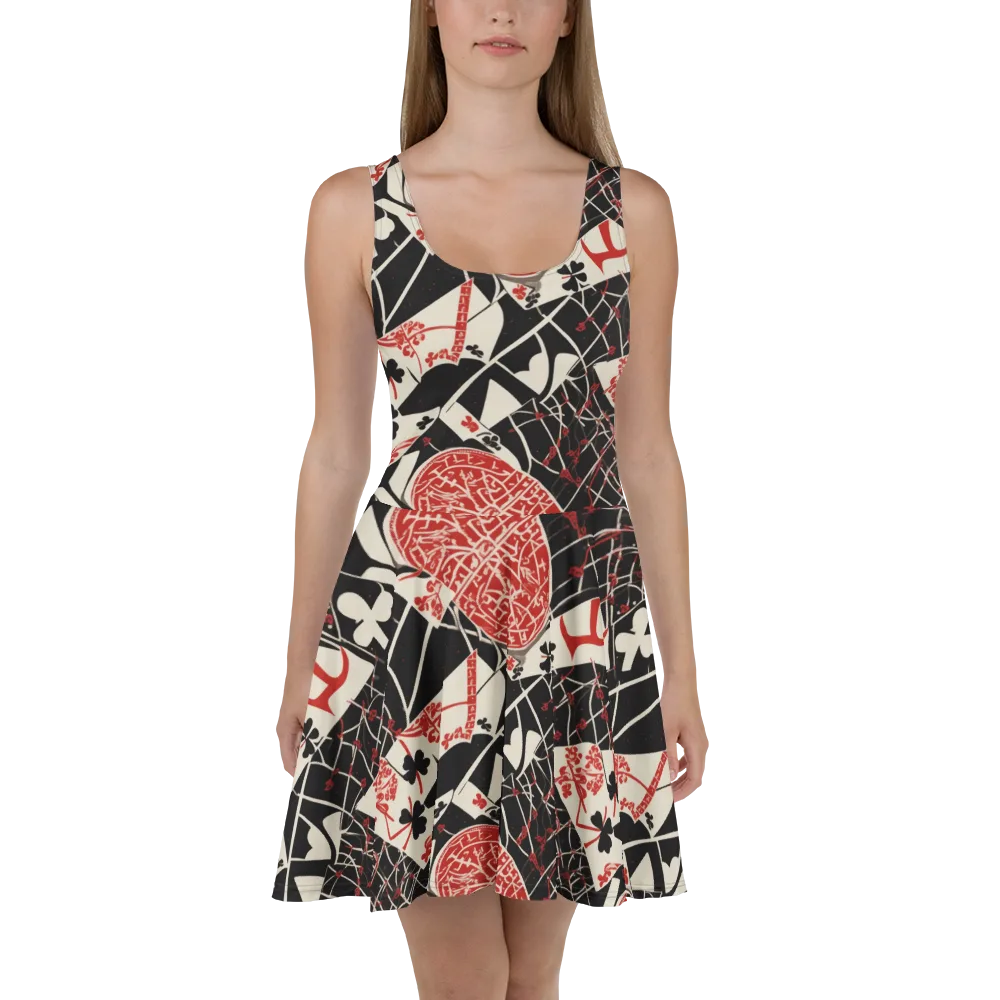 Red Queen's Shuffle on Skater Dress — Front