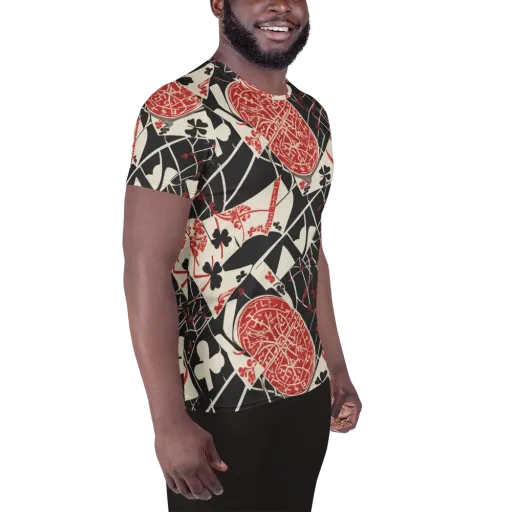 Red Queen's Shuffle on a Men's Athletic T-Shirt