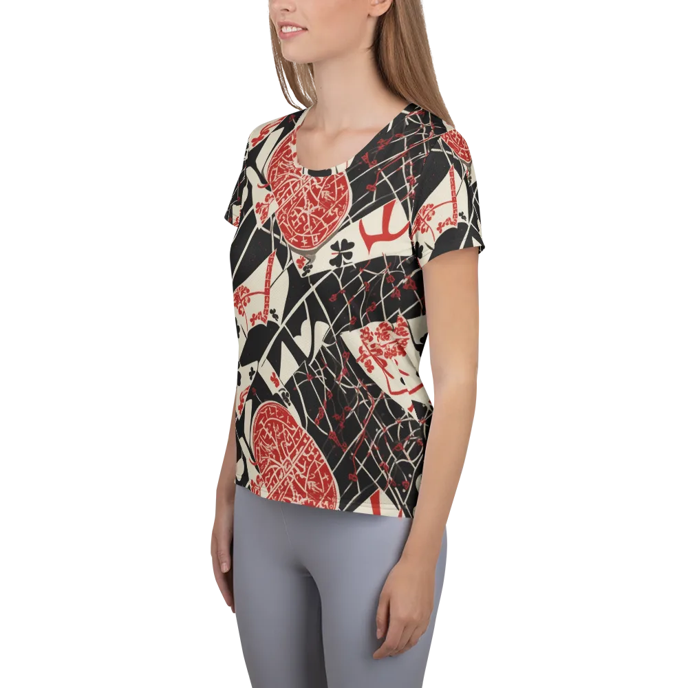 Red Queen's Shuffle on Women's Athletic T-Shirt — Left