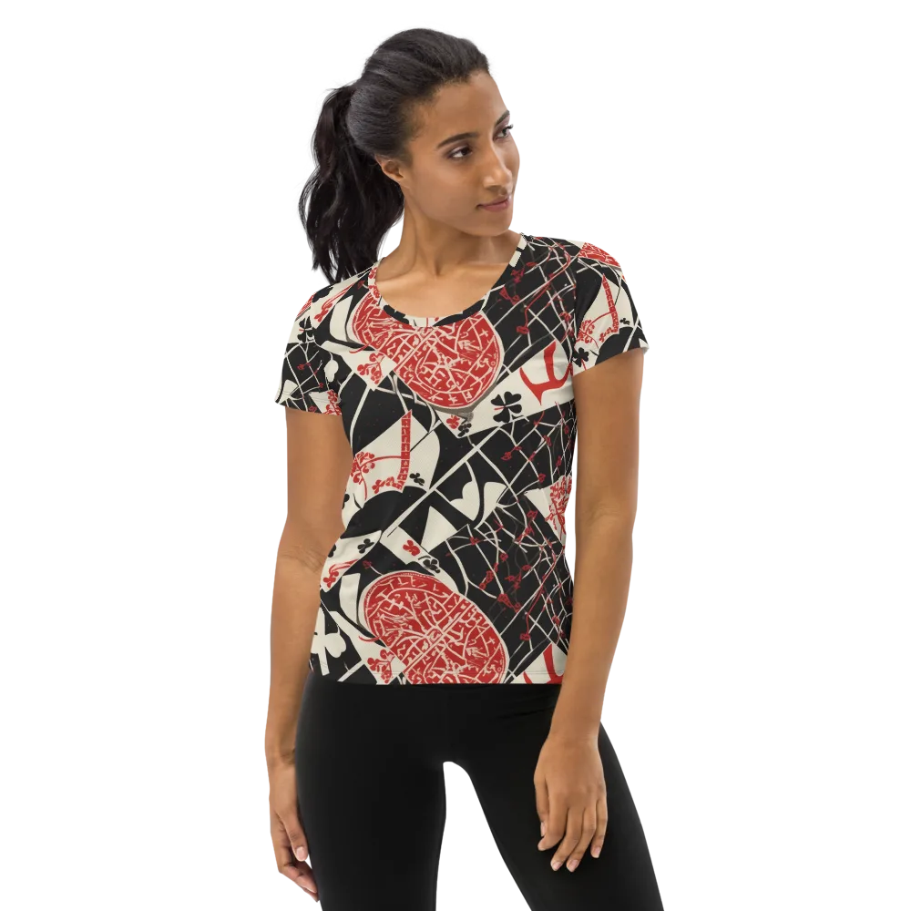 Red Queen's Shuffle on Women's Athletic T-Shirt — Front